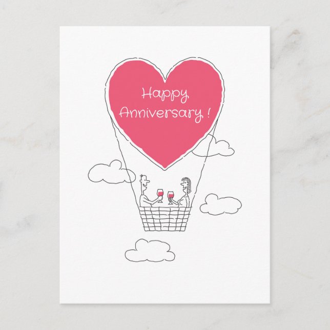 Carte Postale Joyeux anniversaire Mariage Coeur Rouge Marié Coup (Devant)
