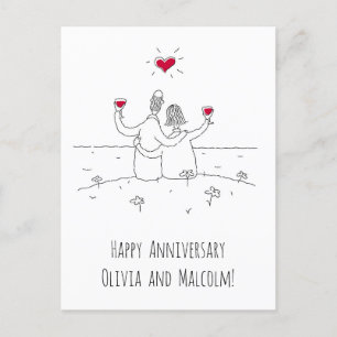 Carte Postale Joyeux anniversaire Mariage Coeur Rouge Marié Coup