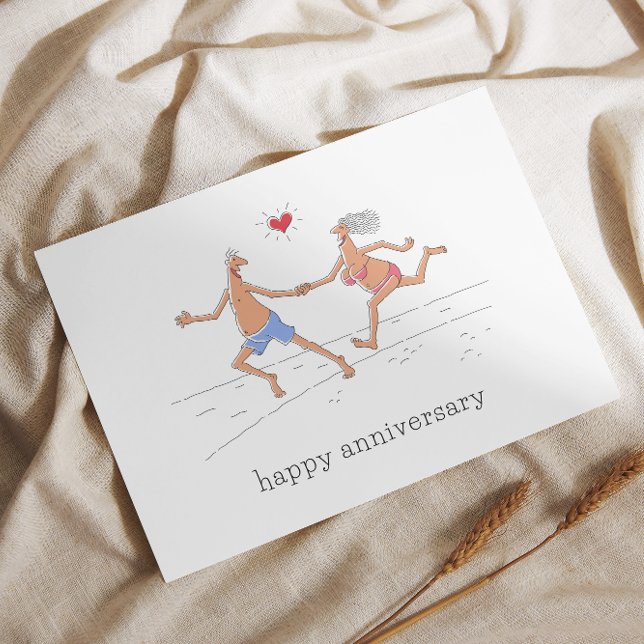 Carte Postale Joyeux anniversaire Mariage Couple Beach Red Heart (Créateur téléchargé)
