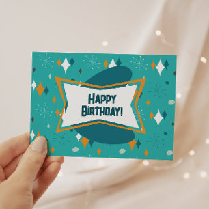 Carte Postale Joyeux Anniversaire, MCM Atomic Starburst Turquois