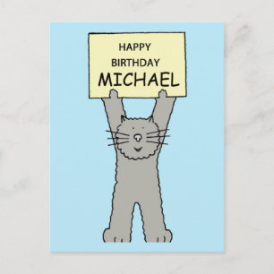 Carte Postale Joyeux anniversaire Michael Cartoon Grey Cat