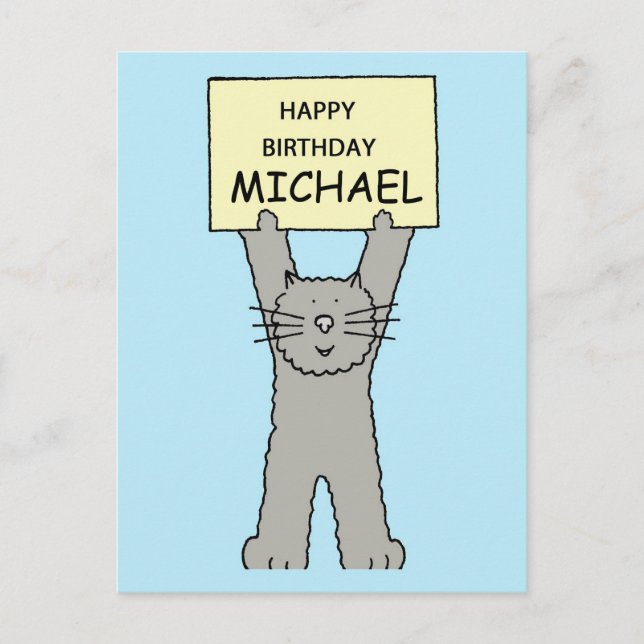 Carte Postale Joyeux anniversaire Michael Cartoon Grey Cat (Devant)