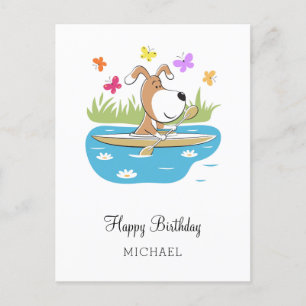 Carte Postale Joyeux anniversaire mignon chien chiot Kayak Kayak
