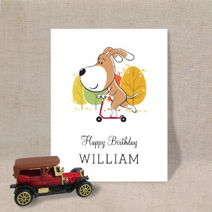 Carte Postale Joyeux Anniversaire Mignon Chien Drôle Trottinette