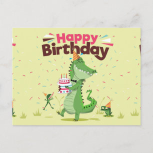 Carte Postale Joyeux Anniversaire Mignon Crocodile de Dessin Ani