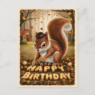Carte Postale Joyeux Anniversaire mignon écureuil Vintage