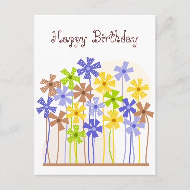 Carte Postale Joyeux Anniversaire Mignonne fleurs bleu jaune bru (Devant)