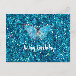 Carte Postale Joyeux Anniversaire Modèle Bleu Brillant Pailleté
