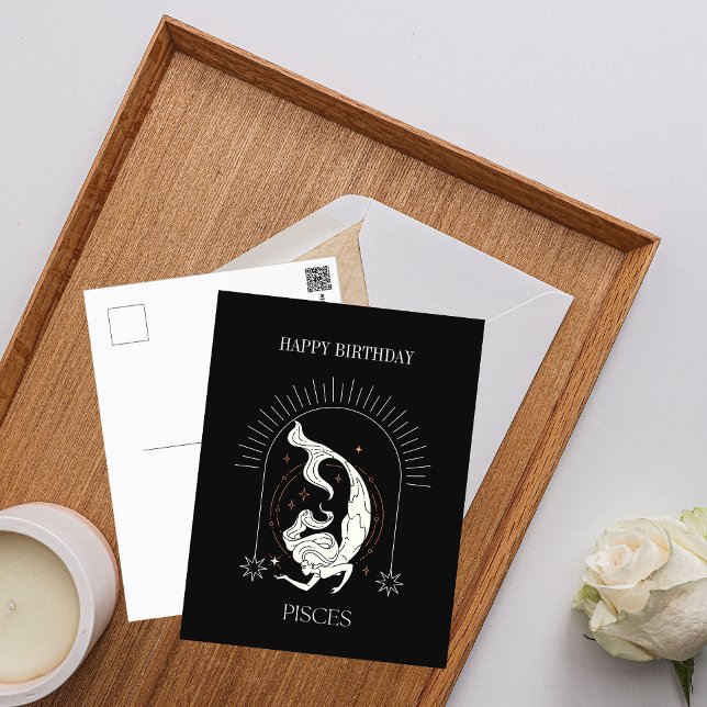 Carte Postale Joyeux Anniversaire Mystique Poissons Horoscope Zo (Happy Birthday Mystic Pisces Zodiac Horoscope Postcard)