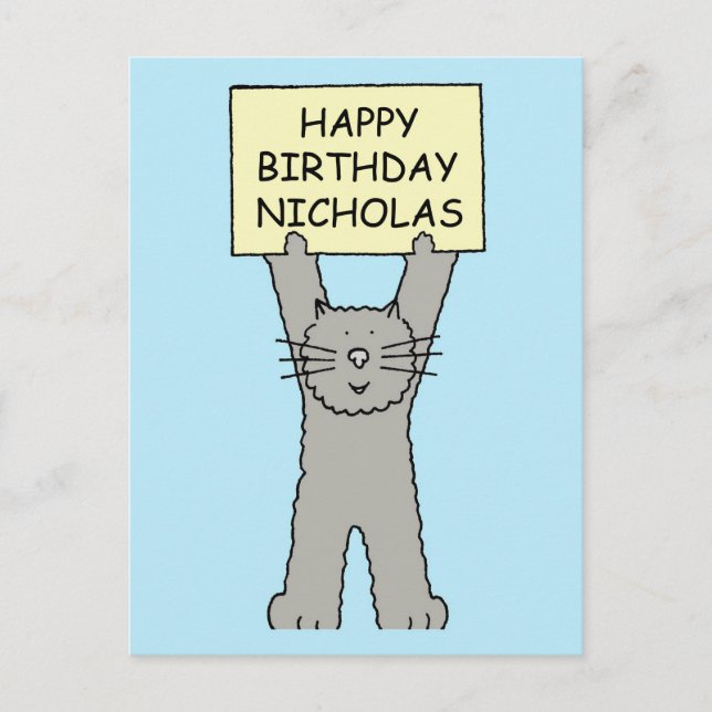 Carte Postale Joyeux anniversaire Nicholas Cartoon Cat (Devant)