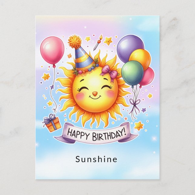 Carte Postale Joyeux Anniversaire Nom Personnalisé Sunshine  (Devant)
