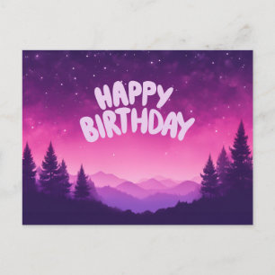 Carte Postale Joyeux Anniversaire Nuit étoilée, Montagnes, Forêt