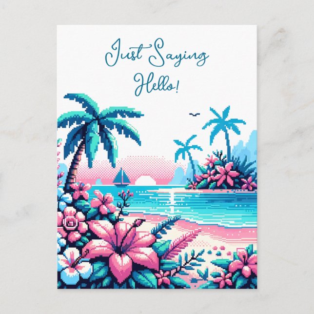 Carte Postale Joyeux Anniversaire | Océan en Pixel Art (Devant)