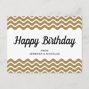 Carte Postale Joyeux Anniversaire Paillettes Dorées Rayures Chev