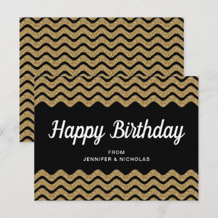 Carte Postale Joyeux Anniversaire Paillettes Or Bandes Chevron N