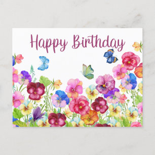 Carte Postale Joyeux Anniversaire Pansies Fleurs Aquarelle Vibra