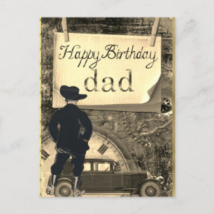 Carte Postale Joyeux Anniversaire Papa  Voiture Cowboy Horloge