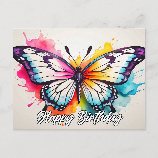 Carte Postale Joyeux Anniversaire Papillon Coloré Beau (Devant)