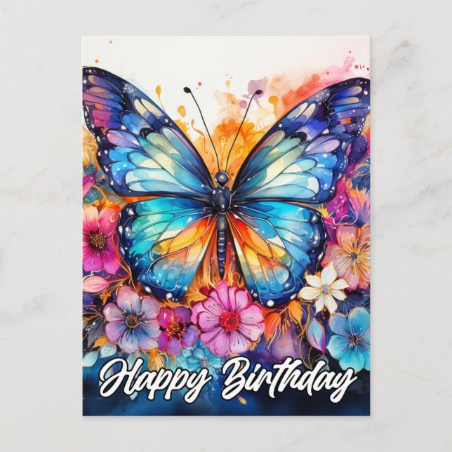 Carte Postale Joyeux Anniversaire | Papillon Coloré Magnifique (Devant)