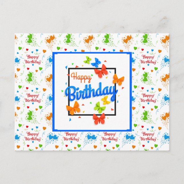Carte Postale Joyeux Anniversaire Papillons (Devant)