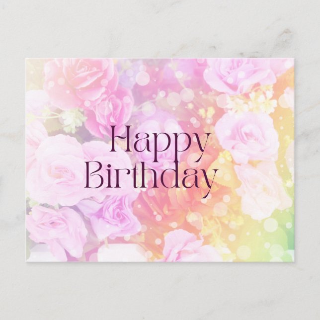 Carte Postale Joyeux Anniversaire Pastel Roses (Devant)