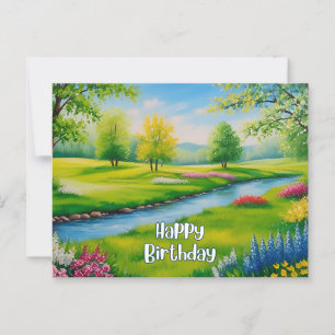 Carte Postale Joyeux Anniversaire Paysage d'Été, Rivière 