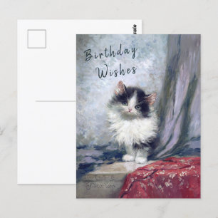 Carte Postale  Joyeux Anniversaire Peinture à l'Huile Chat Rouge