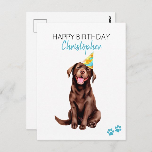 Carte Postale Joyeux Anniversaire Personnalisé Chien Lab Chocola (Devant / Derrière)