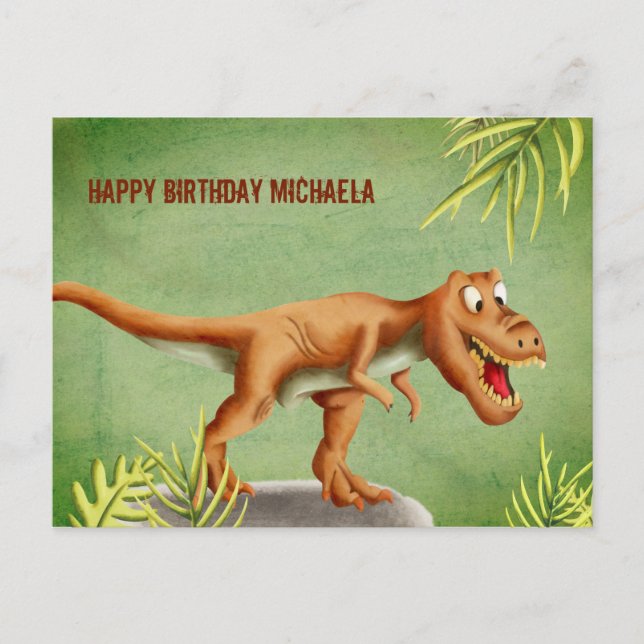 Carte Postale Joyeux anniversaire personnalisé T-Rex Dinosaur (Devant)