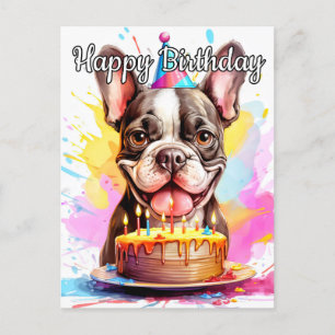 Carte Postale Joyeux Anniversaire Petit Chiens à l'air Enjoué