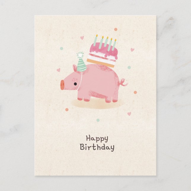 Carte Postale Joyeux anniversaire petit cochon voleur (Devant)