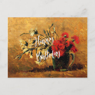 Carte Postale Joyeux Anniversaire, Pichet aux Œillets Rouges et 