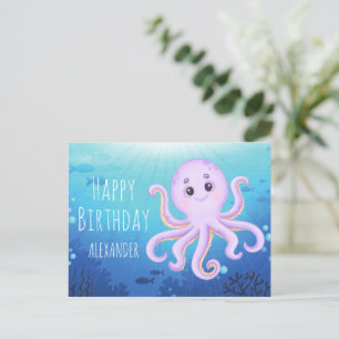Carte Postale Joyeux Anniversaire Pieuvre Sous-Marine Mignonne