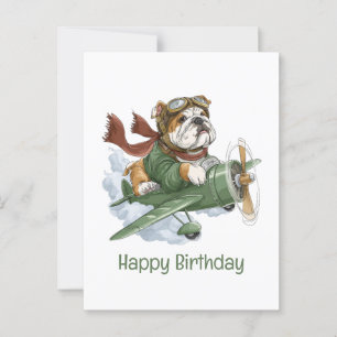 Carte Postale Joyeux Anniversaire Pilote d'Avion Bulldog Anglais