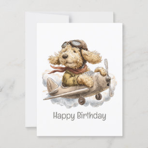 Carte Postale Joyeux Anniversaire Pilote d'Avion Chien Goldendoo