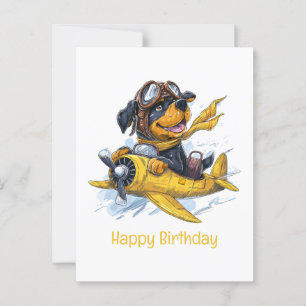 Carte Postale Joyeux Anniversaire Pilote d'Avion Chien Rottweile