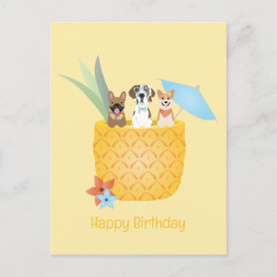 Carte Postale Joyeux Anniversaire Pina Colada Chiens Ananas