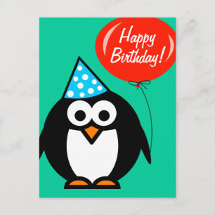 Carte postale Joyeux anniversaire   pingouin avec 