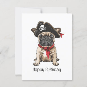 Carte Postale Joyeux Anniversaire Pirate Bouledogue Français