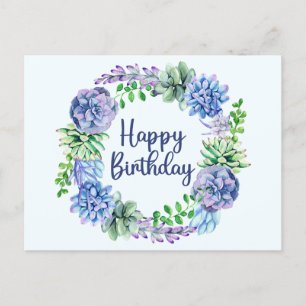 Carte Postale Joyeux Anniversaire Plantes Succulentes Aquarelle,