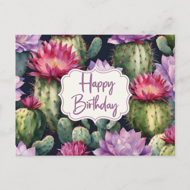 Carte Postale Joyeux Anniversaire Plantes Succulentes, Fleurs de (Devant)