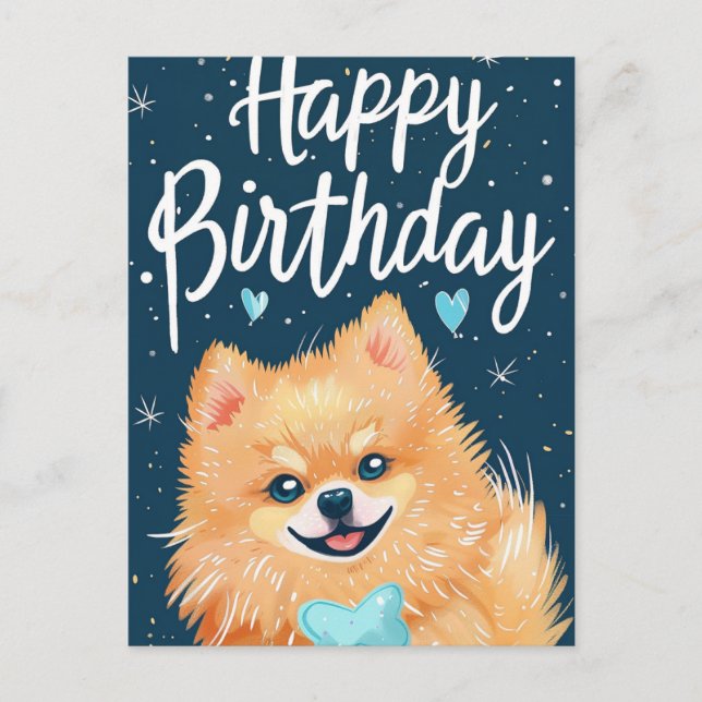 Carte Postale Joyeux Anniversaire Pomeranian  (Devant)