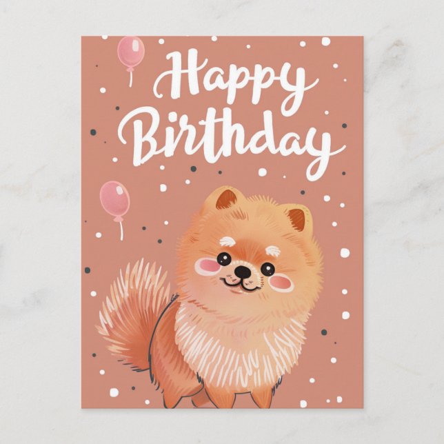 Carte Postale Joyeux anniversaire Pomeranian mignon  (Devant)