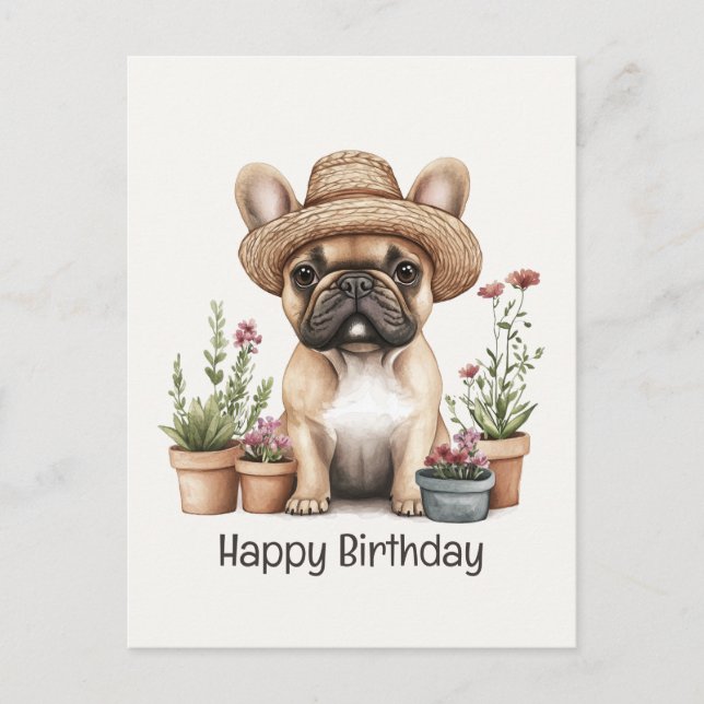 Carte Postale Joyeux Anniversaire Pot de Fleurs de Jardinage Bou (Devant)
