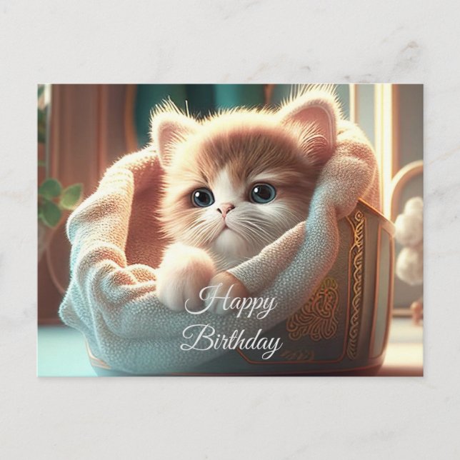 Carte Postale Joyeux Anniversaire pour les Amoureux des Chats -  (Devant)