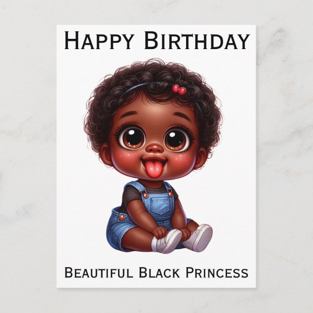 Carte Postale Joyeux anniversaire princesse noire peau brune mel (Devant)