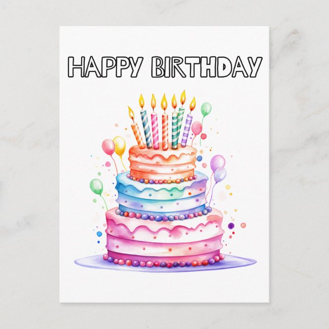 Carte Postale Joyeux Anniversaire | Profitez du gâteau (Devant)