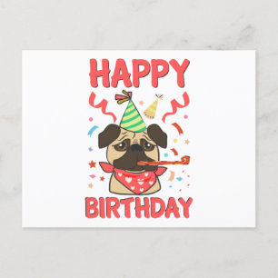 Carte Postale Joyeux Anniversaire Pug Bulldog