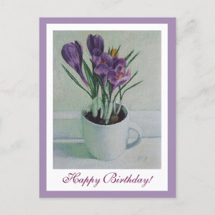 Carte Postale Joyeux anniversaire Purple crocus art par Pola.B.A