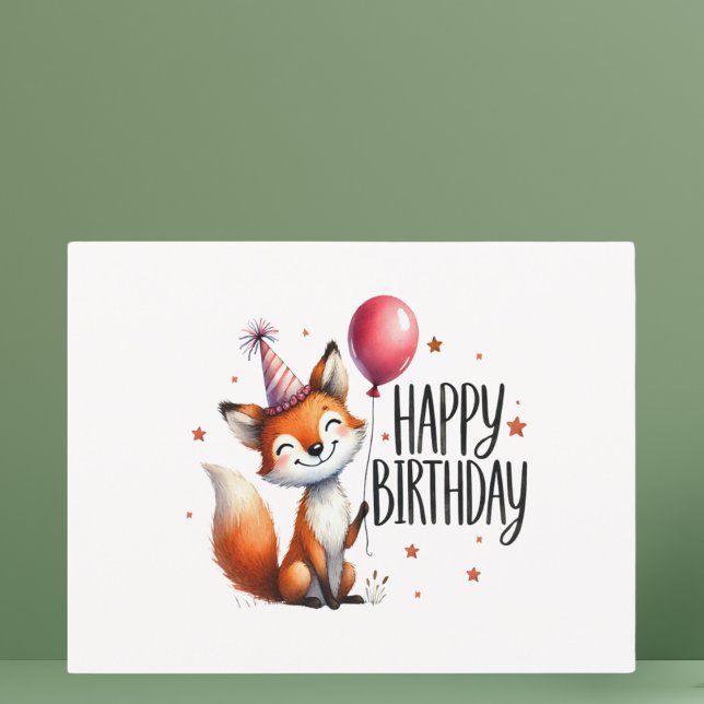 Carte Postale Joyeux Anniversaire - Renard Rouge Mignon (Créateur téléchargé)